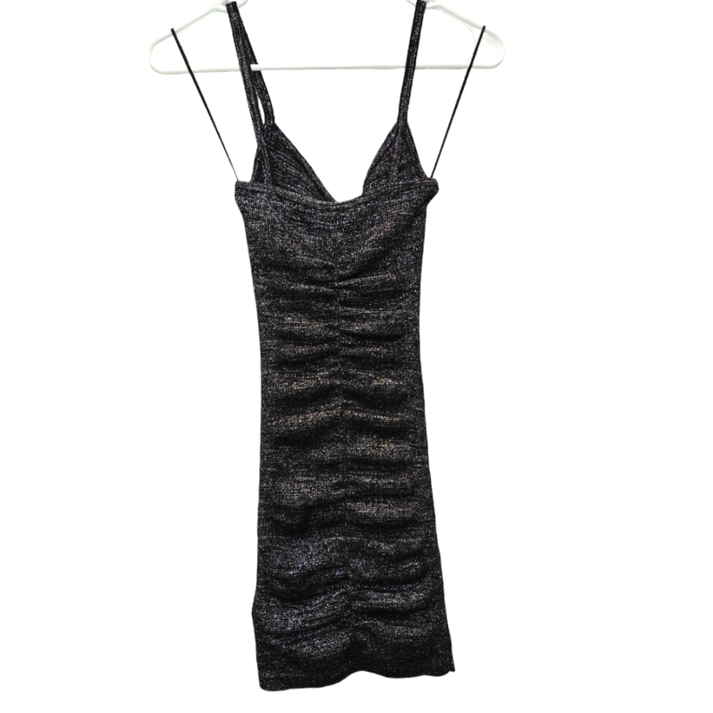 7 for All Mankind Women's Ruched Slip Mini Sexy Dress in Black Metallic Size XS